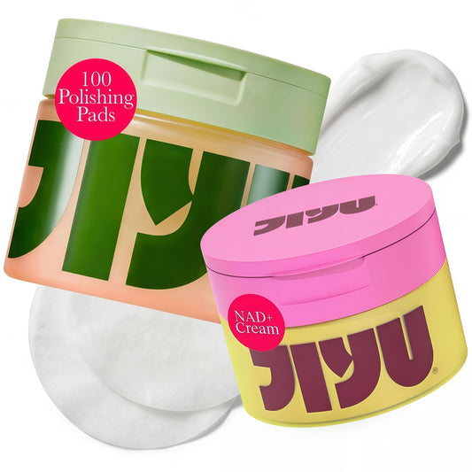 JIYU Korean Skincare Bundle – NAD+ Hydrating Face Moisturizer (50 ml) + Toning Toner Pads (100 Count) – Brightening & Hydrating Daily Skincare Routine for All Skin Types