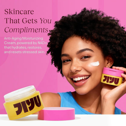 JIYU Korean Skincare Bundle – NAD+ Hydrating Face Moisturizer (50 ml) + Toning Toner Pads (100 Count) – Brightening & Hydrating Daily Skincare Routine for All Skin Types